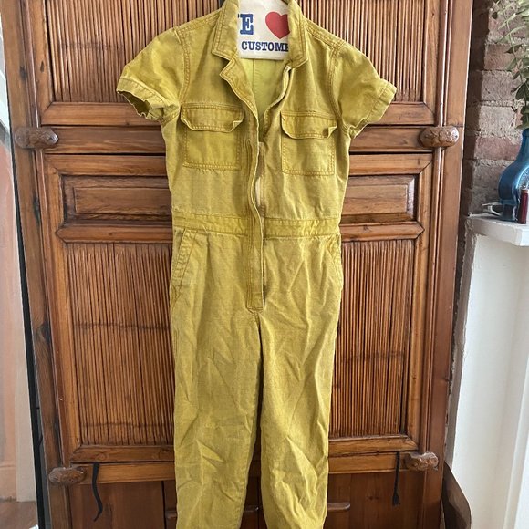 XS Moon River Cropped, Denim Jumpsuit in Mustard - Picture 2 of 4